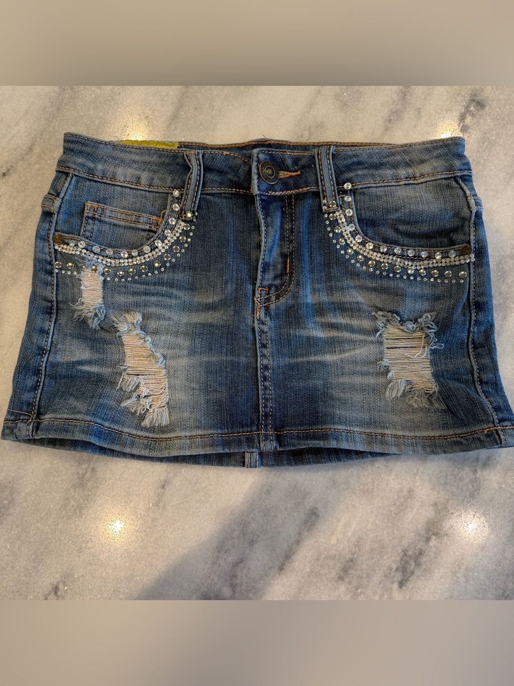 Vintage Y2K Rhinestone Denim Ultra Mini Skirt Machine Nouvelle‎ Mode Sz S/26